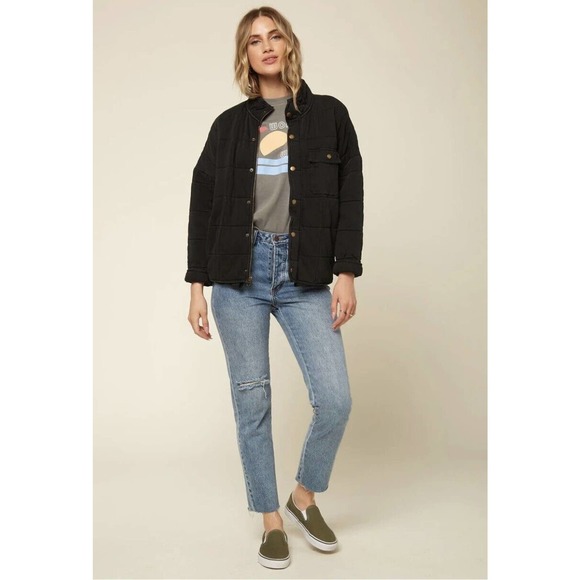 O'Neill Jackets & Blazers - O'Neill Women's Mabel Knit Quilted Button Front Jacket Small Washed Black